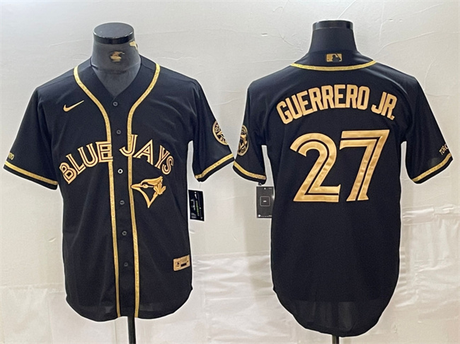 Men's Toronto Blue Jays #27 Vladimir Guerrero Jr. Black Gold Cool Base Stitched Jersey